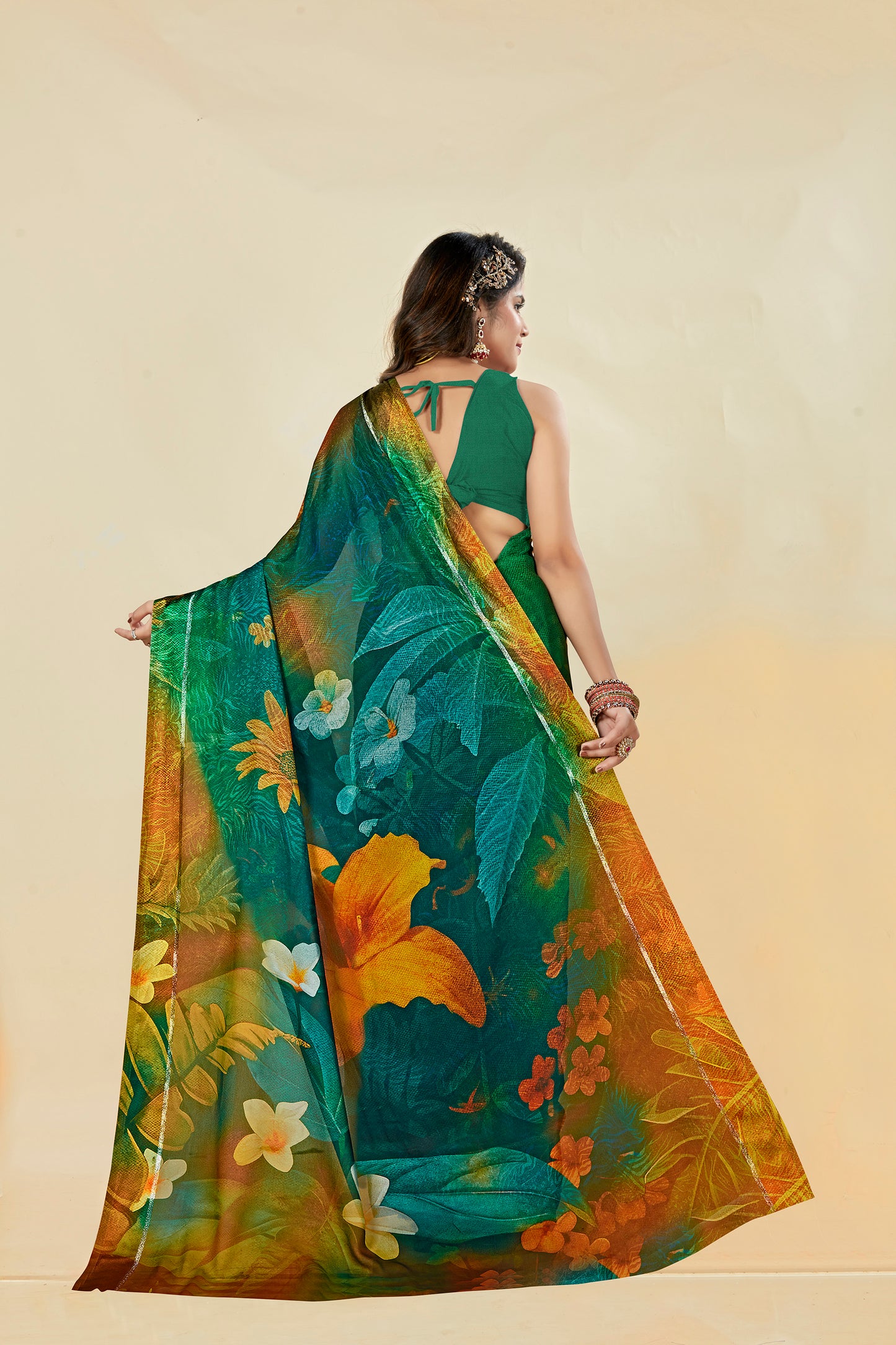 Vogue Multicolour Digital Printed Chiffon Saree With Elegant Design (8 Colours Available).