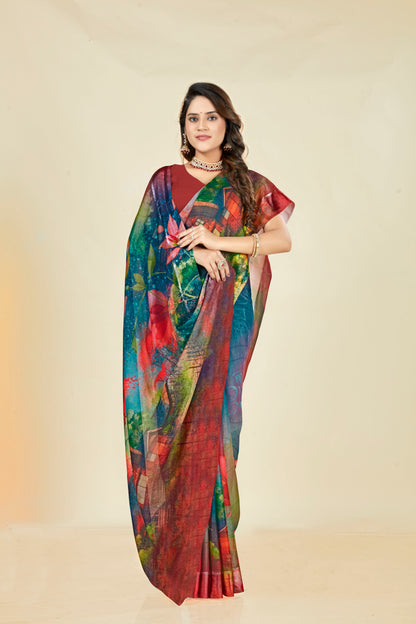 Vogue Multicolour Digital Printed Chiffon Saree With Elegant Design (8 Colours Available).