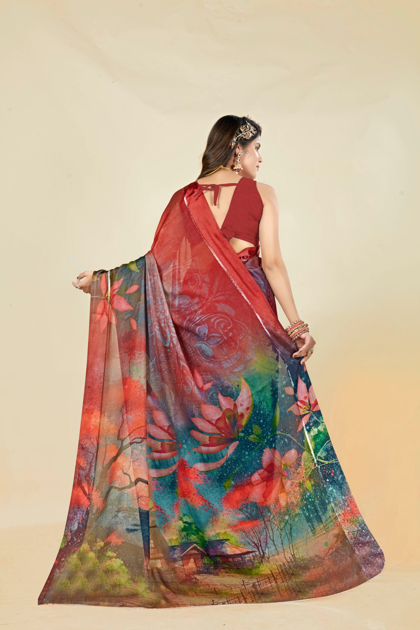 Vogue Multicolour Digital Printed Chiffon Saree With Elegant Design (8 Colours Available).