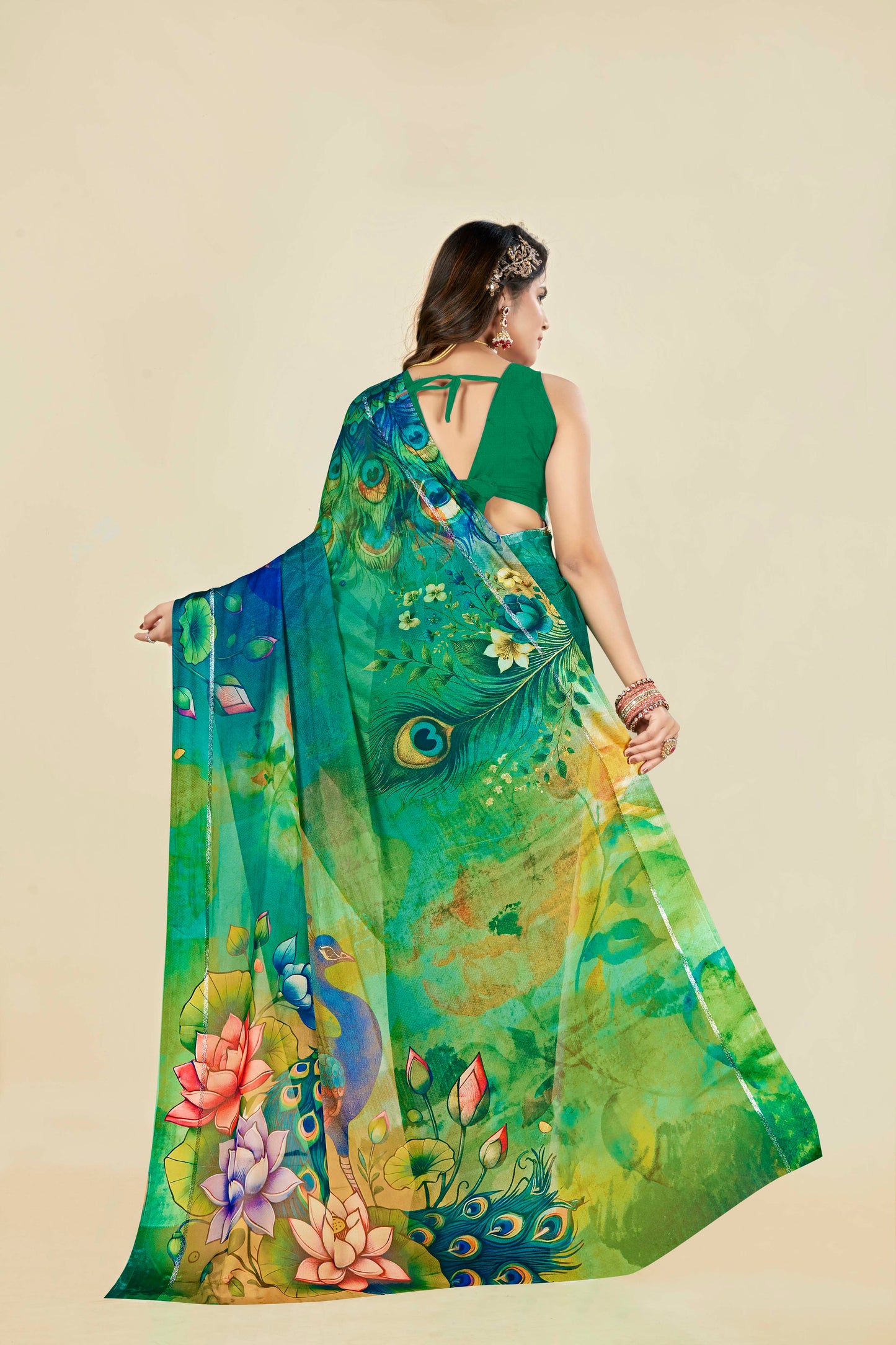 Vogue Multicolour Digital Printed Chiffon Saree With Elegant Design (8 Colours Available).