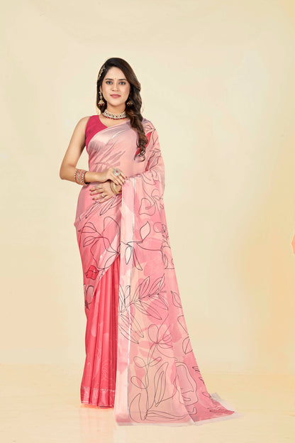 Vogue Multicolour Digital Printed Chiffon Saree With Elegant Design (8 Colours Available).