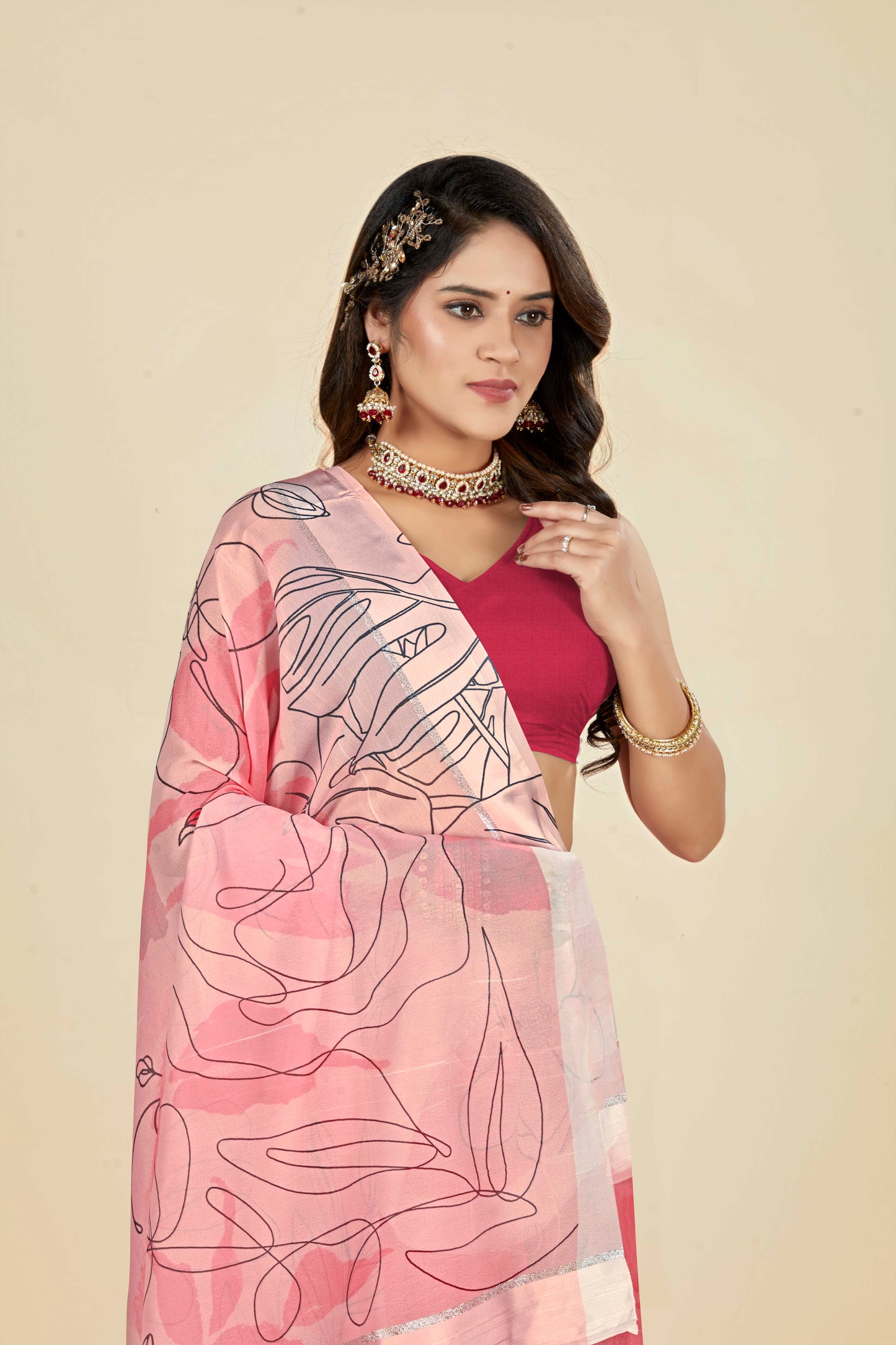 Vogue Multicolour Digital Printed Chiffon Saree With Elegant Design (8 Colours Available).