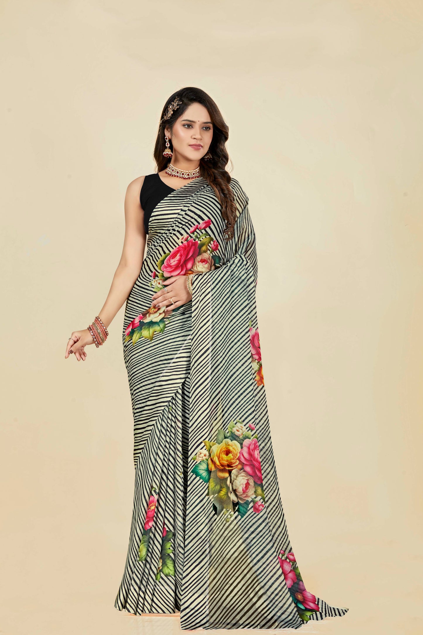 Vogue Multicolour Digital Printed Chiffon Saree With Elegant Design (8 Colours Available).