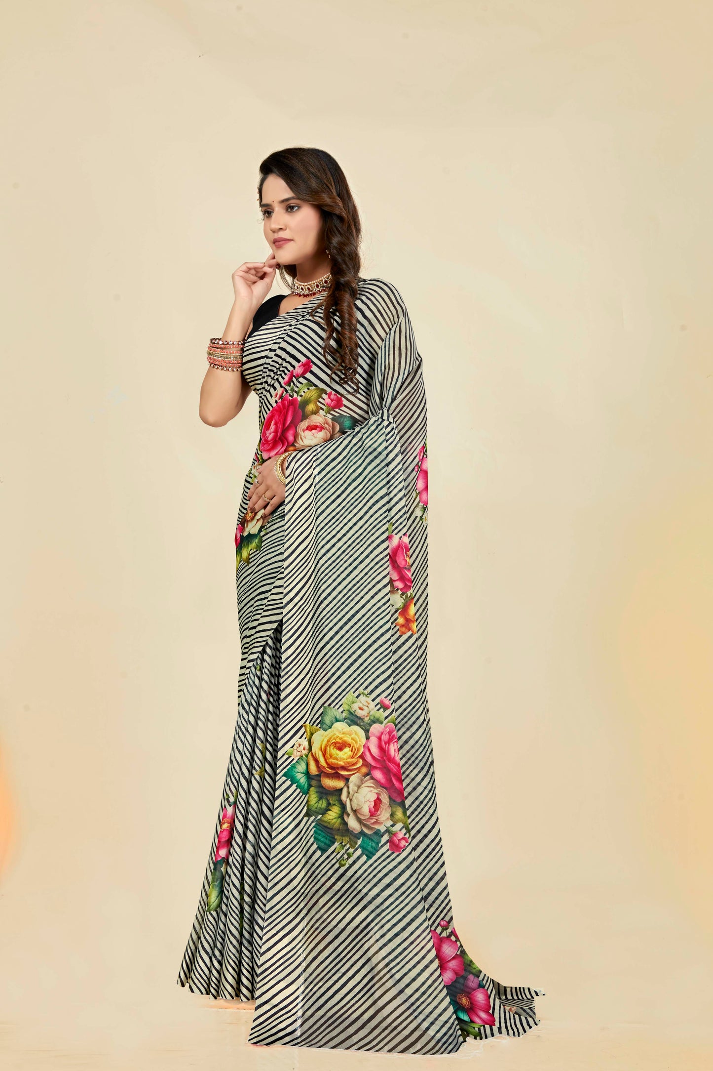 Vogue Multicolour Digital Printed Chiffon Saree With Elegant Design (8 Colours Available).