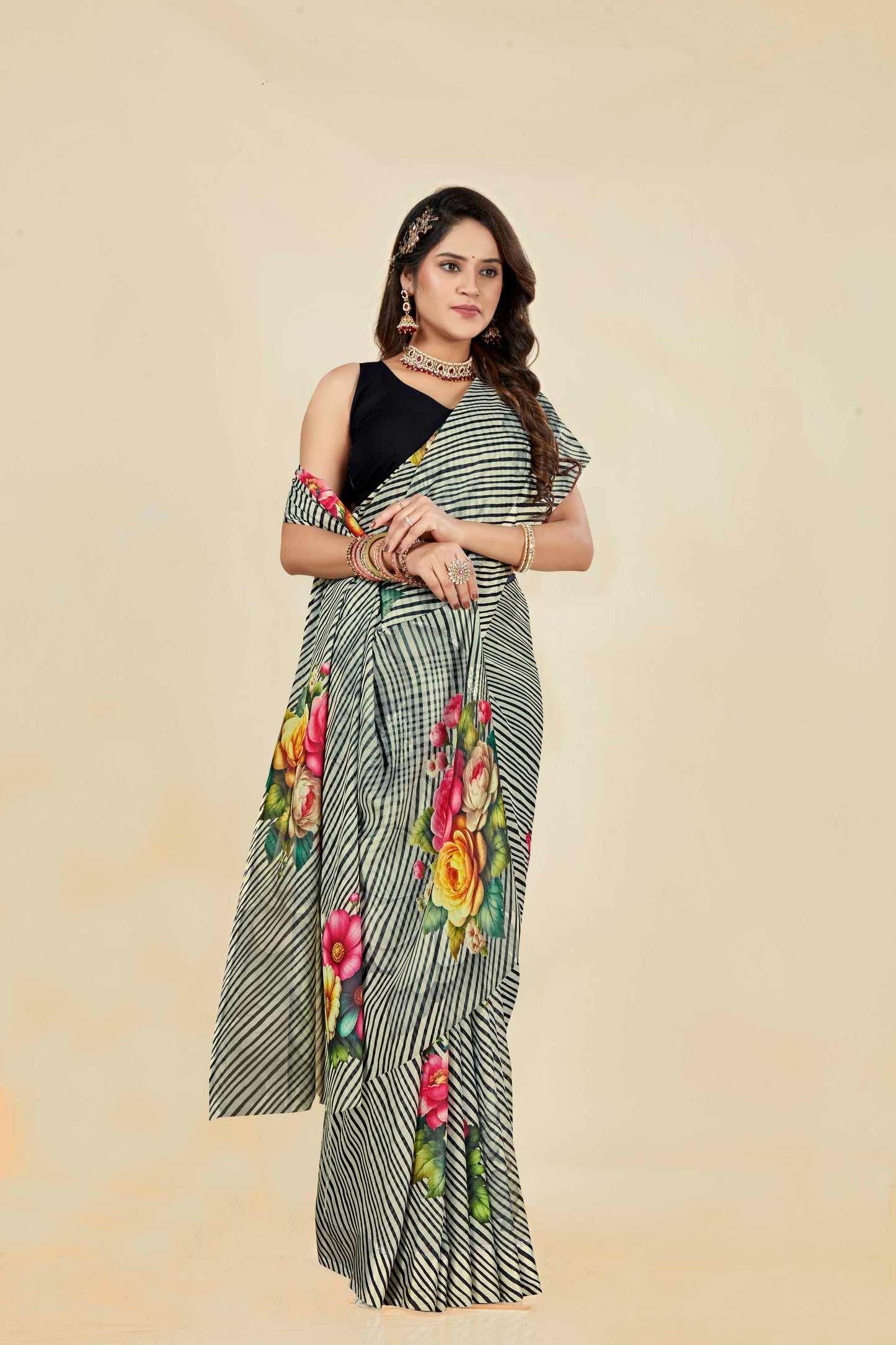 Vogue Multicolour Digital Printed Chiffon Saree With Elegant Design (8 Colours Available).