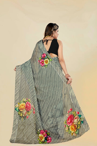 Vogue Multicolour Digital Printed Chiffon Saree With Elegant Design (8 Colours Available).