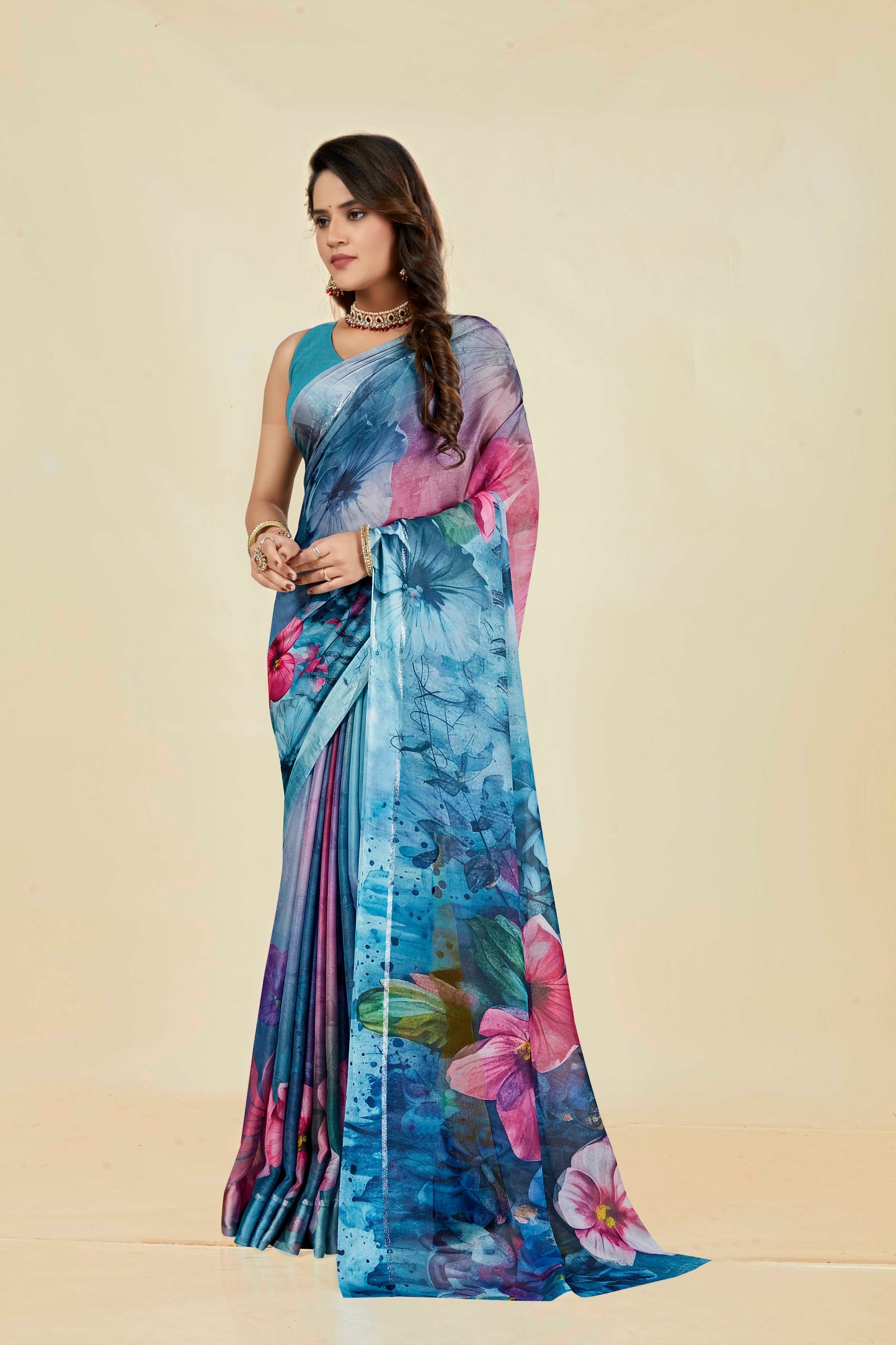 Vogue Multicolour Digital Printed Chiffon Saree With Elegant Design (8 Colours Available).