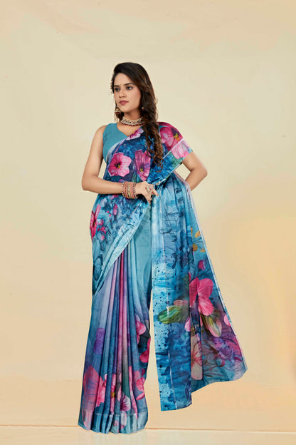 Vogue Multicolour Digital Printed Chiffon Saree With Elegant Design (8 Colours Available).