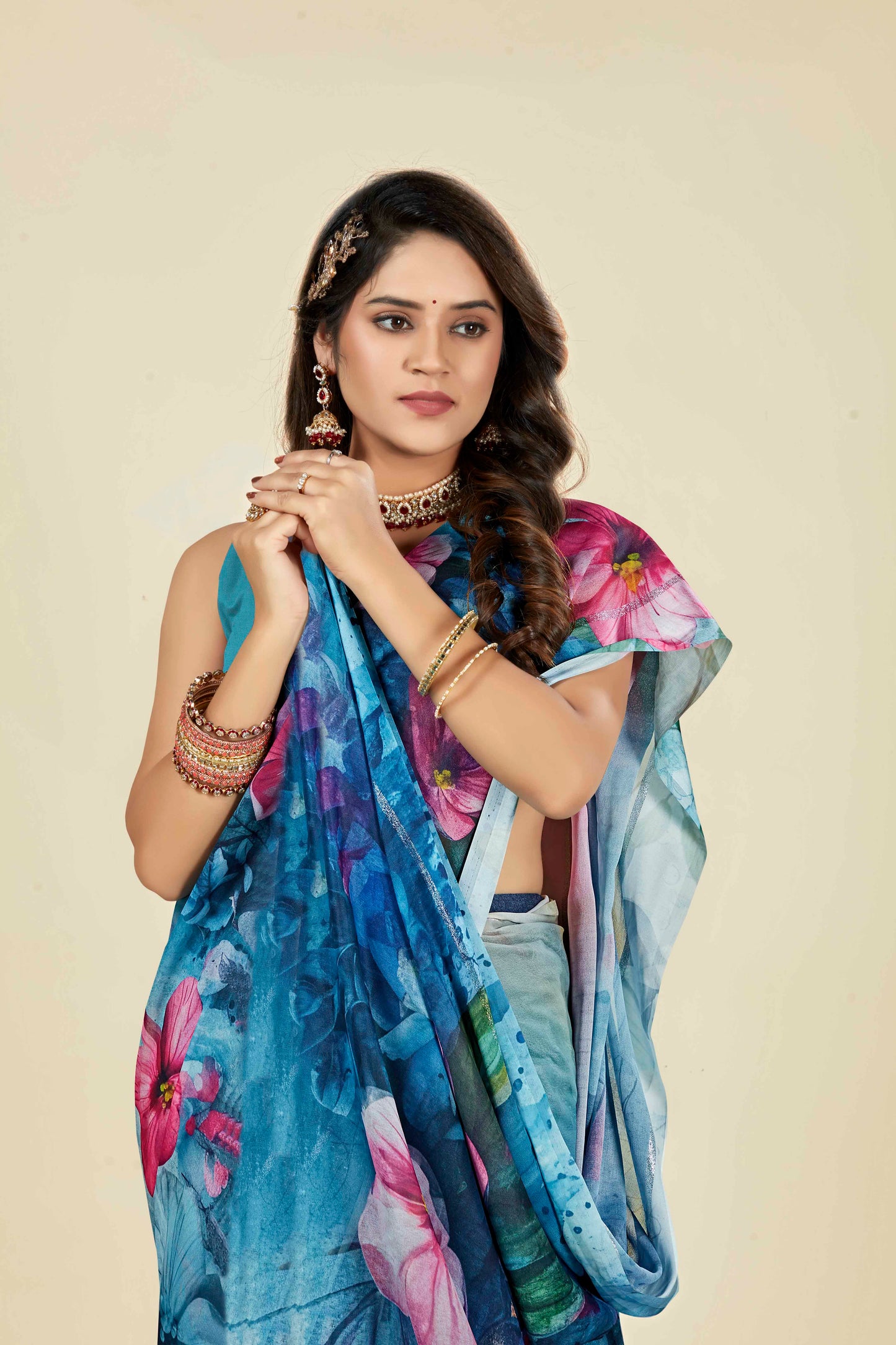 Vogue Multicolour Digital Printed Chiffon Saree With Elegant Design (8 Colours Available).