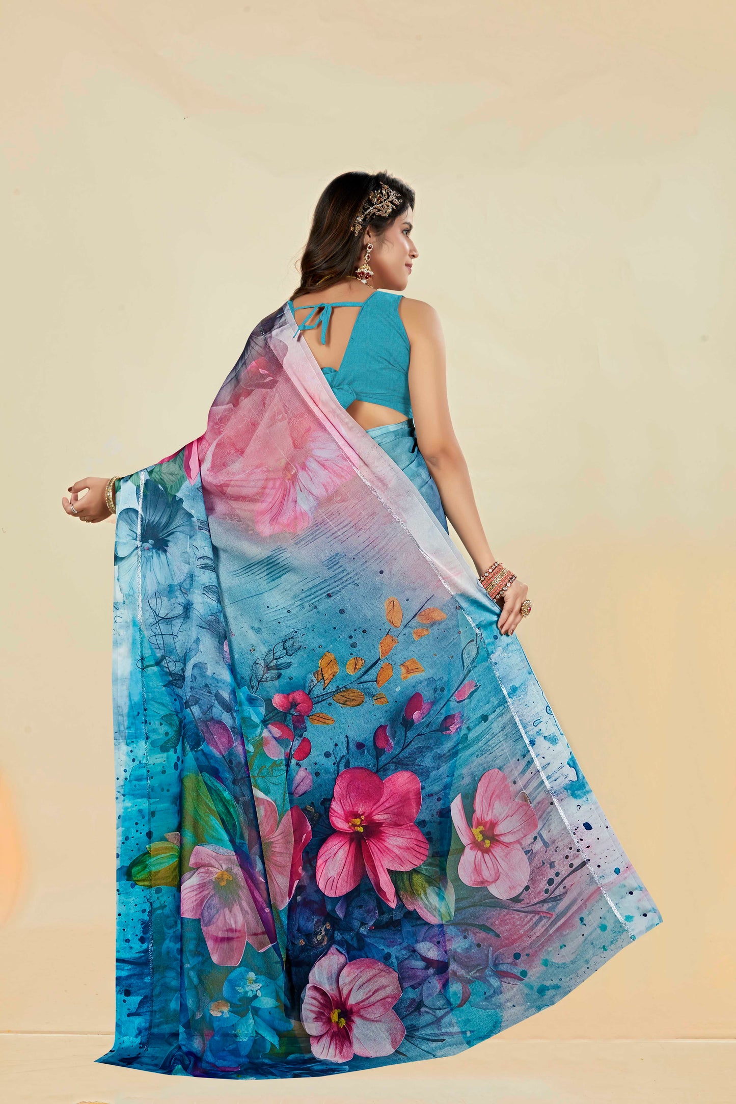 Vogue Multicolour Digital Printed Chiffon Saree With Elegant Design (8 Colours Available).