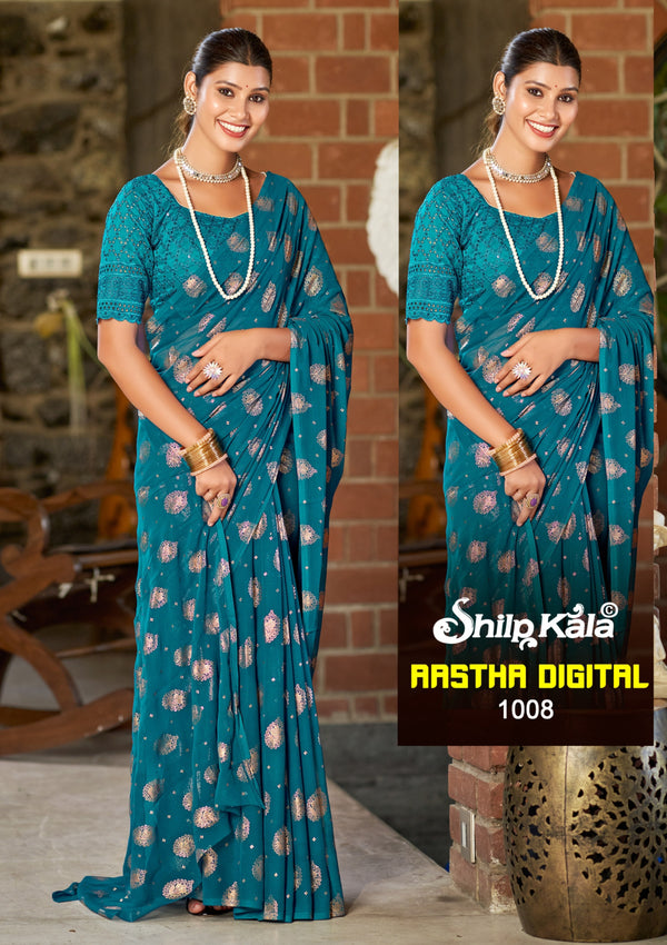 Aastha Multicolour Georgette Saree with Chanderi Blouse (8 Colours).