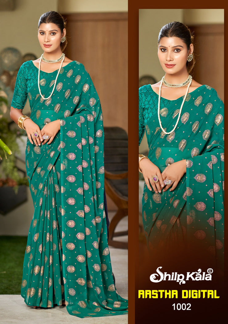 Aastha Multicolour Georgette Saree with Chanderi Blouse (8 Colours).