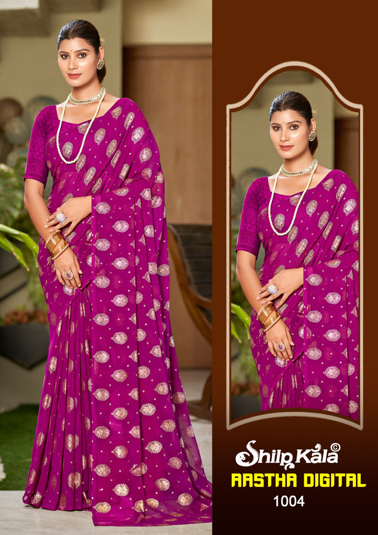 Aastha Multicolour Georgette Saree with Chanderi Blouse (8 Colours).