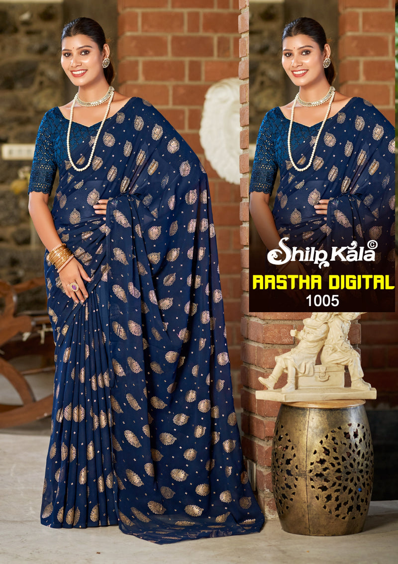 Aastha Multicolour Georgette Saree with Chanderi Blouse (8 Colours).