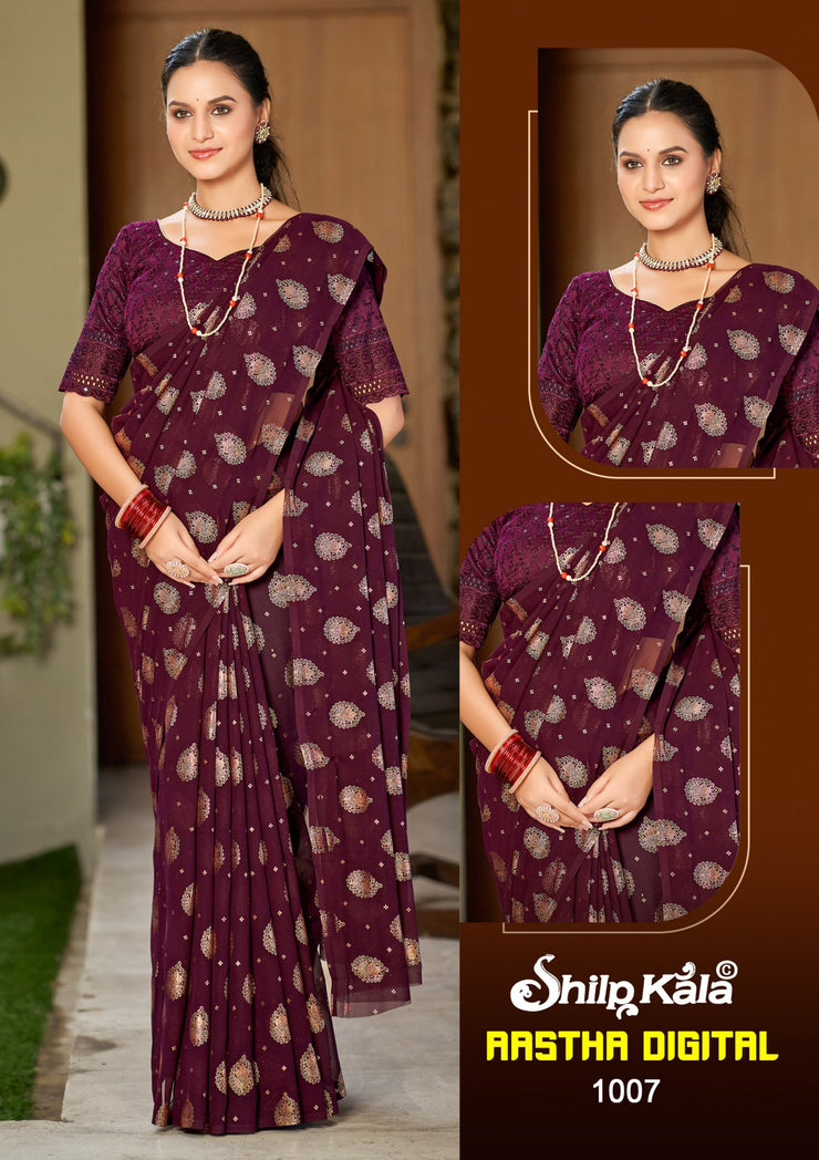 Aastha Multicolour Georgette Saree with Chanderi Blouse (8 Colours).