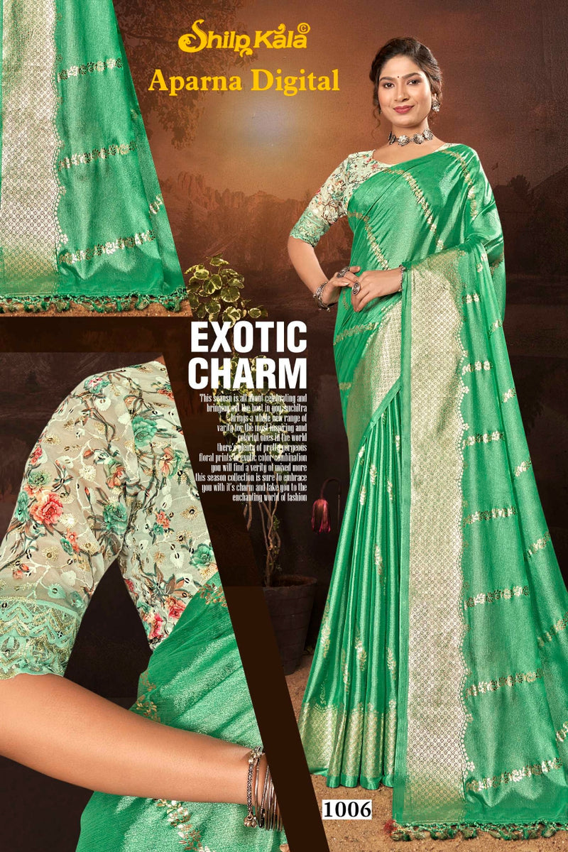 Aparna Multicolour Jimmy Cho Fabric Saree with Digital Printed Shifli Blouse