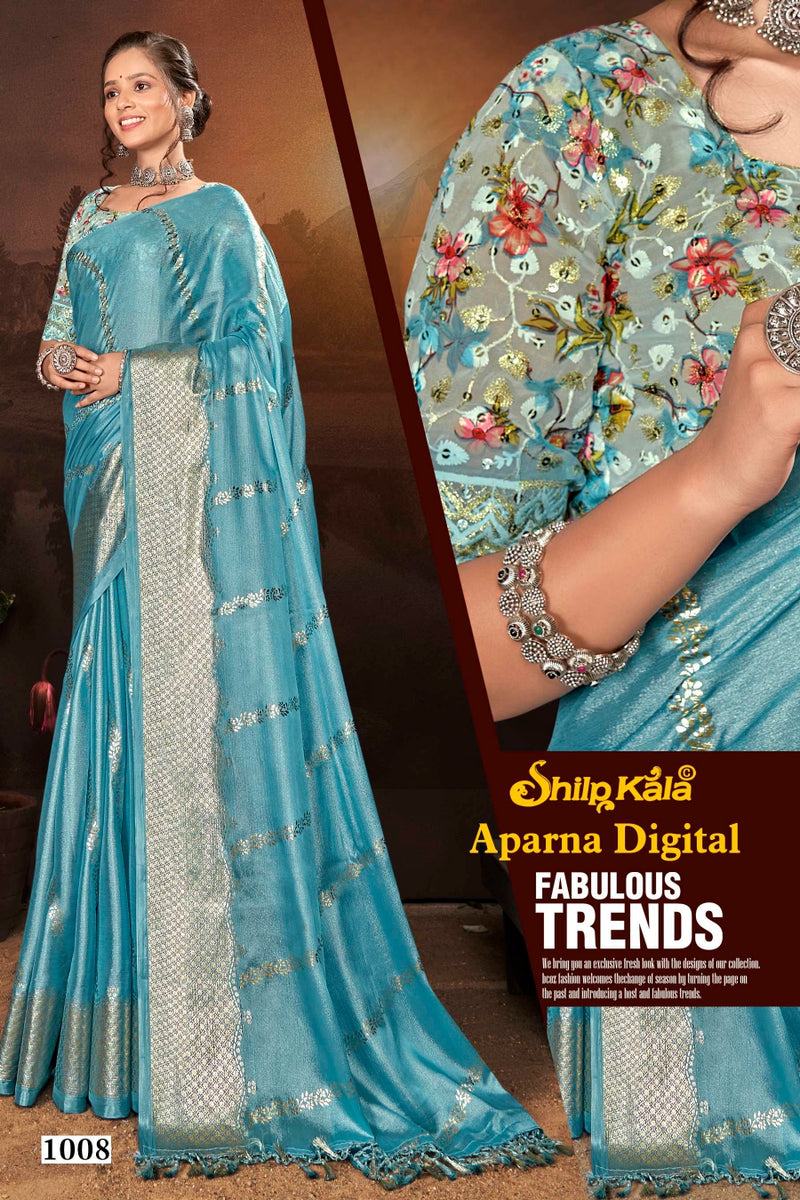 Aparna Multicolour Jimmy Cho Fabric Saree with Digital Printed Shifli Blouse