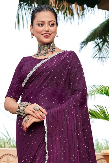 Block Deal 4 Fancy Fabric Saree with Tone to Tone Matching (8 Colours Available).