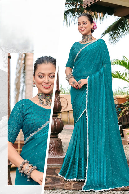 Block Deal 4 Fancy Fabric Saree with Tone to Tone Matching (8 Colours Available).