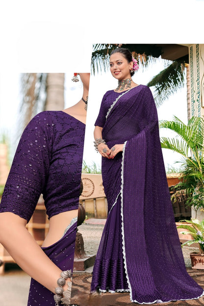 Block Deal 4 Fancy Fabric Saree with Tone to Tone Matching (8 Colours Available).