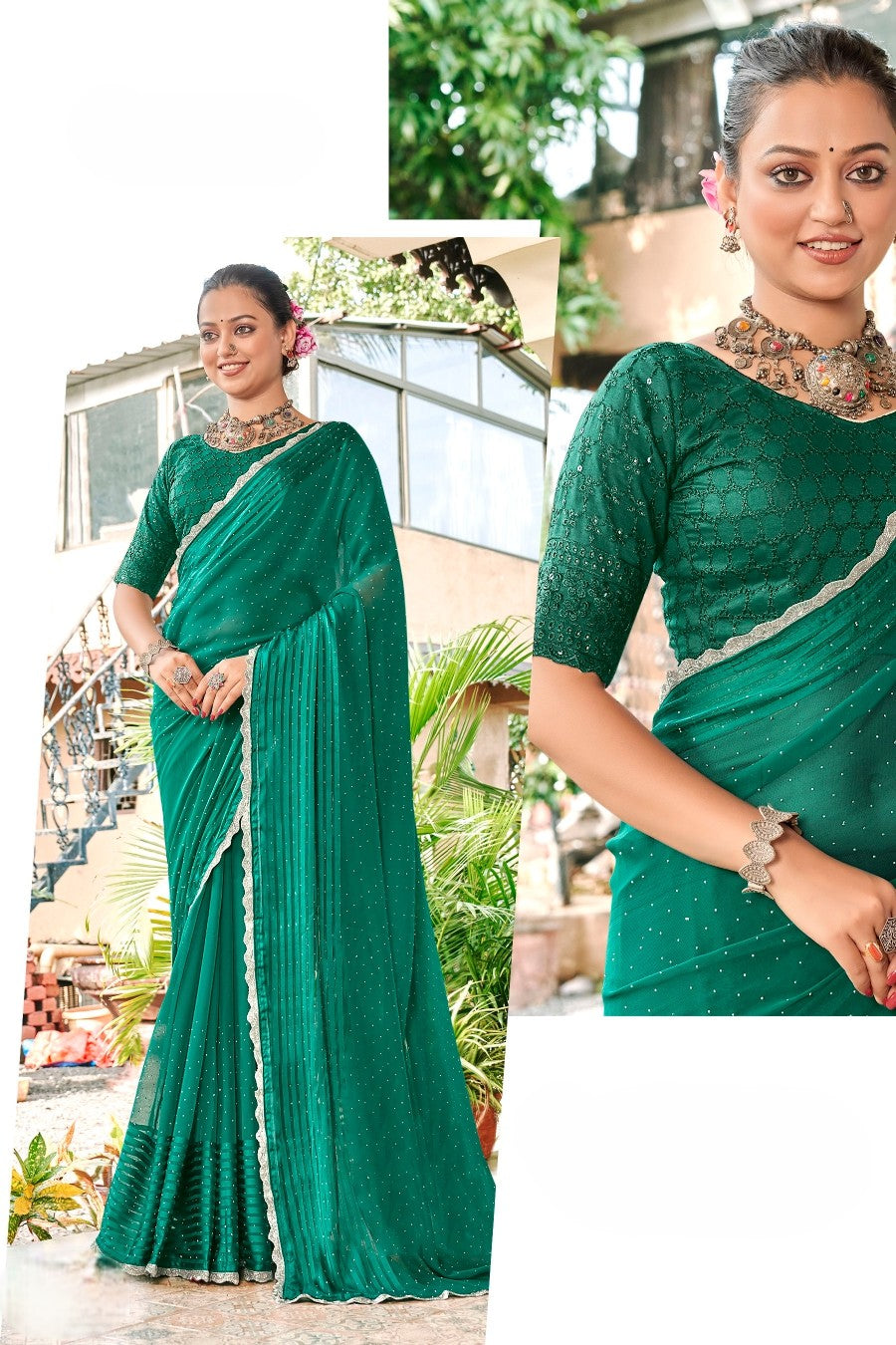 Block Deal 4 Fancy Fabric Saree with Tone to Tone Matching (8 Colours Available).