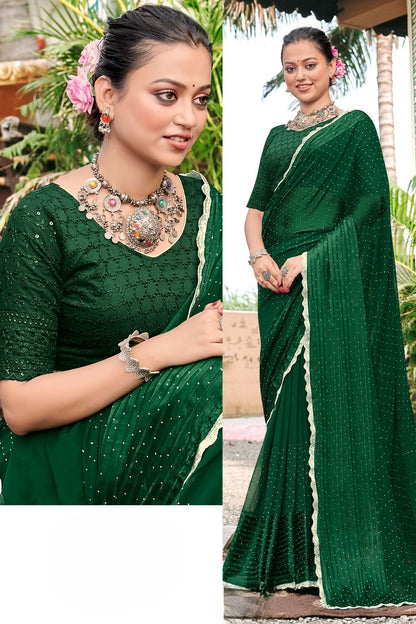 Block Deal 4 Fancy Fabric Saree with Tone to Tone Matching (8 Colours Available).