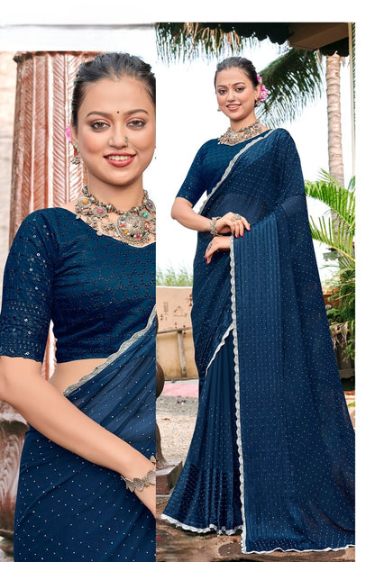 Block Deal 4 Fancy Fabric Saree with Tone to Tone Matching (8 Colours Available).