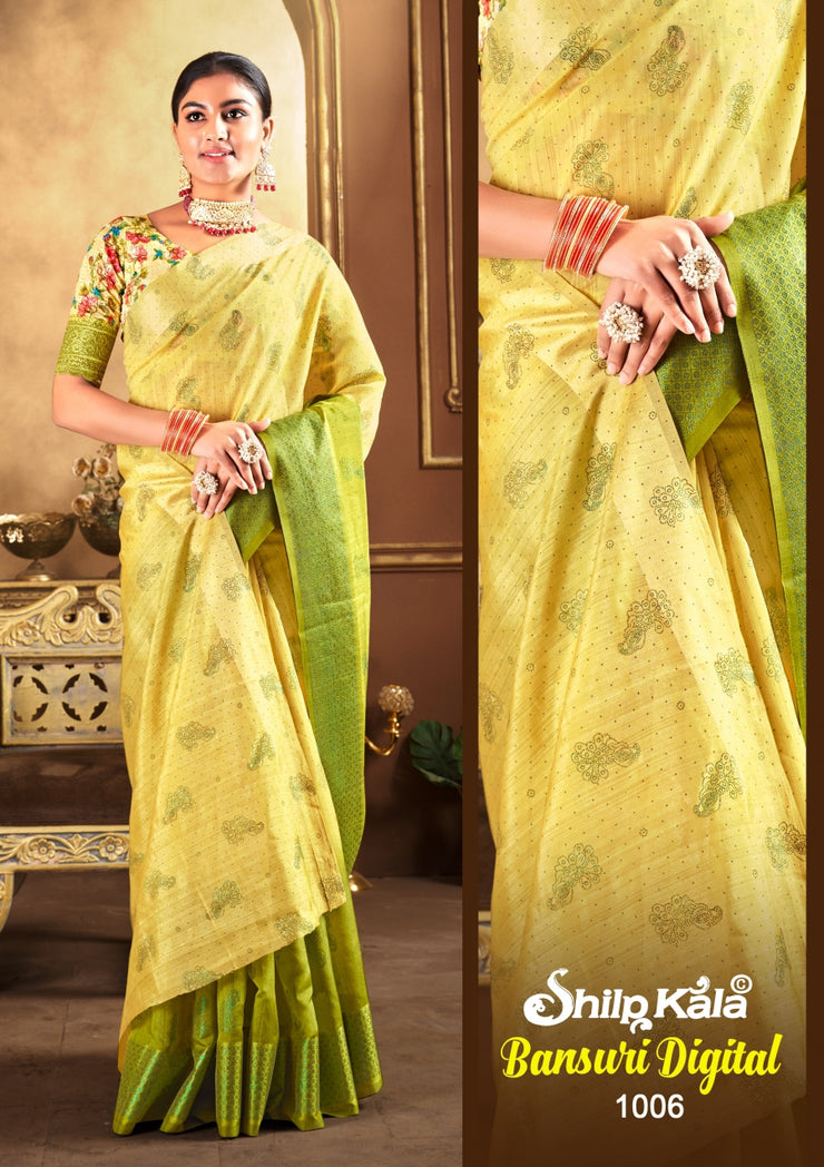 Bansuri Multicolor Saree with Digital Printed Blouse and Padding Concept (8 Colours Available).