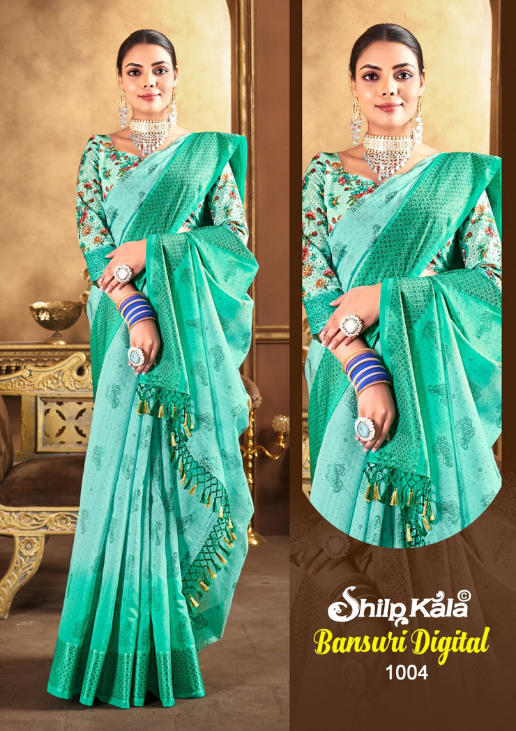 Bansuri Multicolor Saree with Digital Printed Blouse and Padding Concept (8 Colours Available).