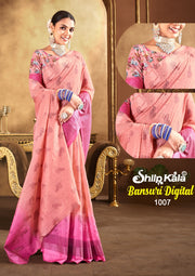 Bansuri Multicolor Saree with Digital Printed Blouse and Padding Concept (8 Colours Available).