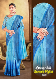 Bansuri Multicolor Saree with Digital Printed Blouse and Padding Concept (8 Colours Available).