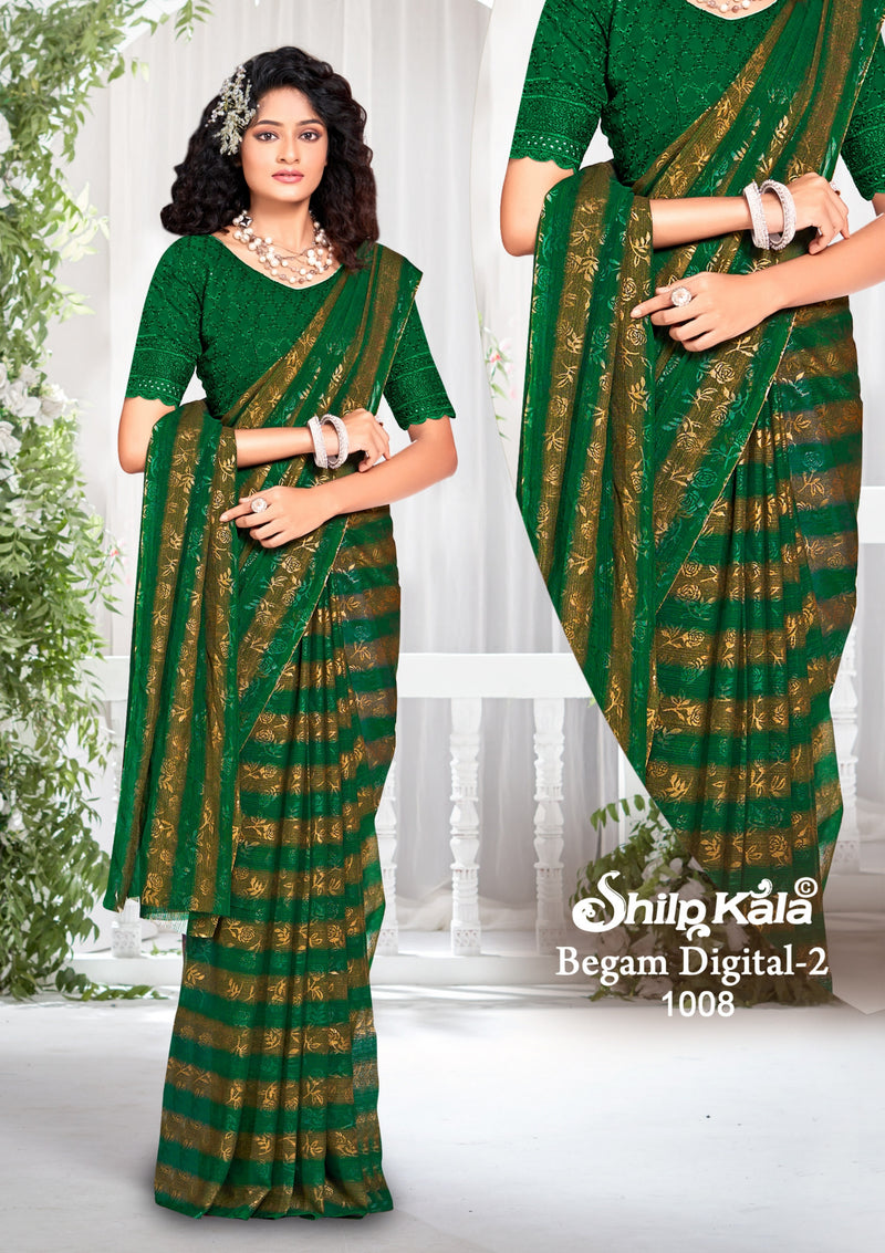 Begam 2 Multicolour Georgette Saree with Chanderi Blouse and Tone Matching.