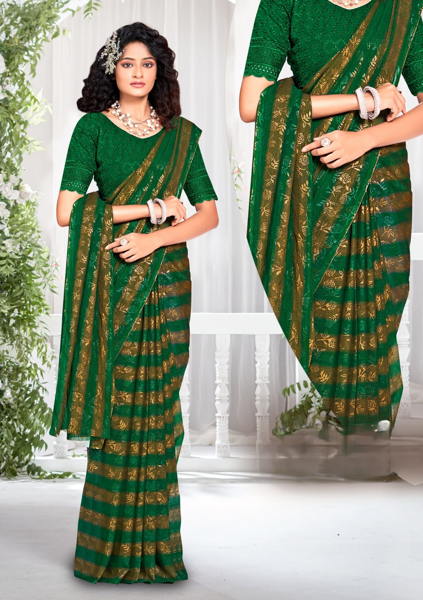 Begam 2 Multicolour Georgette Saree with Chanderi Blouse and Tone Matching. (8 Colours Available).