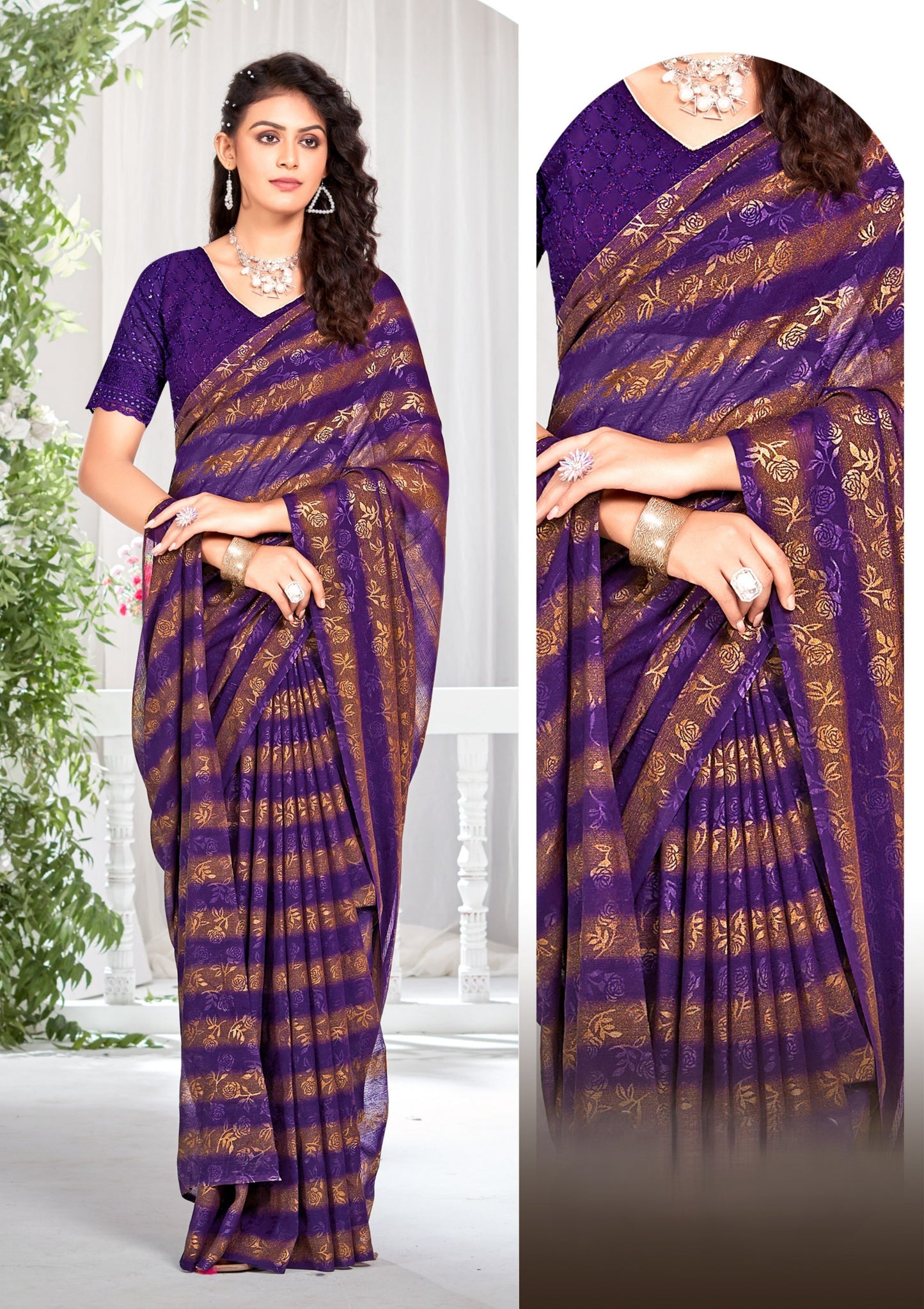 Begam 2 Multicolour Georgette Saree with Chanderi Blouse and Tone Matching. (8 Colours Available).