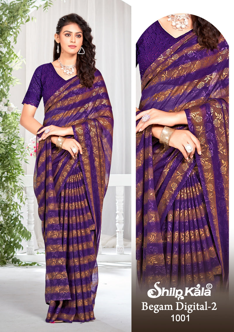 Begam 2 Multicolour Georgette Saree with Chanderi Blouse and Tone Matching.