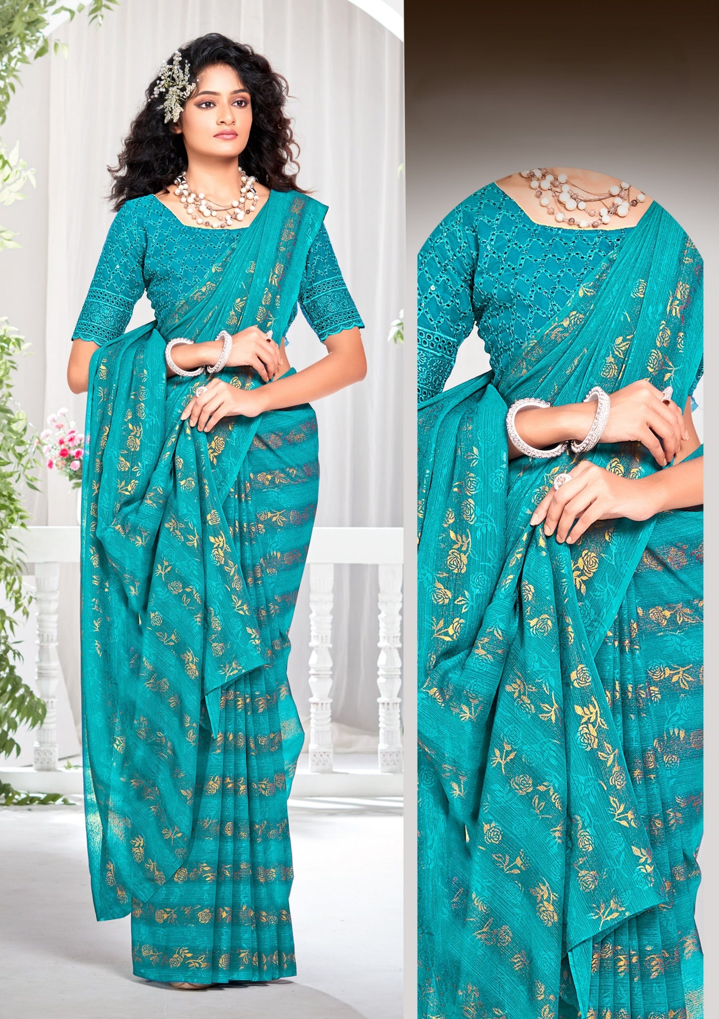 Begam 2 Multicolour Georgette Saree with Chanderi Blouse and Tone Matching. (8 Colours Available).