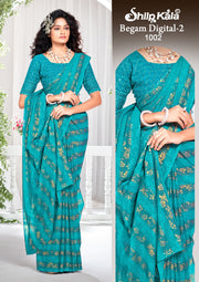 Begam 2 Multicolour Georgette Saree with Chanderi Blouse and Tone Matching.