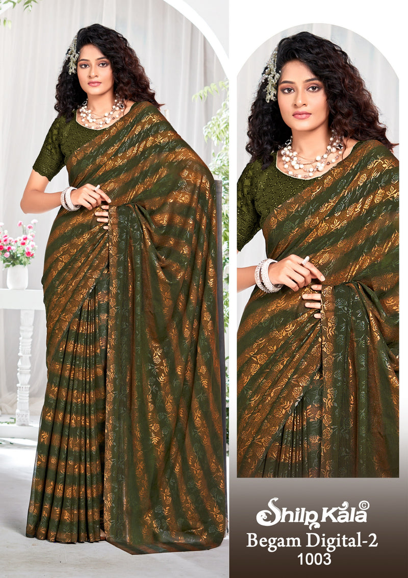 Begam 2 Multicolour Georgette Saree with Chanderi Blouse and Tone Matching.