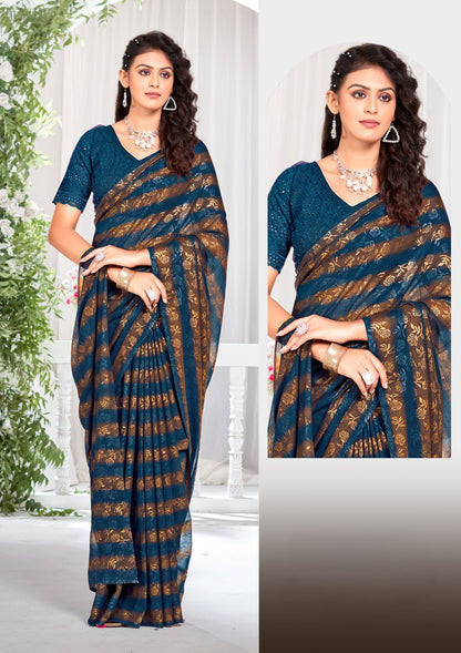 Begam 2 Multicolour Georgette Saree with Chanderi Blouse and Tone Matching. (8 Colours Available).