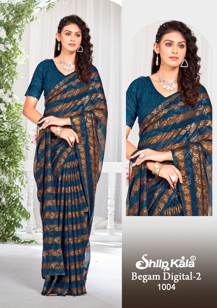 Begam 2 Multicolour Georgette Saree with Chanderi Blouse and Tone Matching.