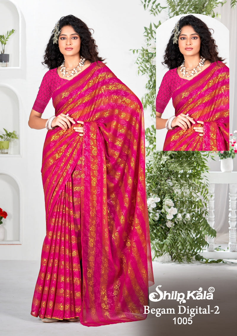 Begam 2 Multicolour Georgette Saree with Chanderi Blouse and Tone Matching.