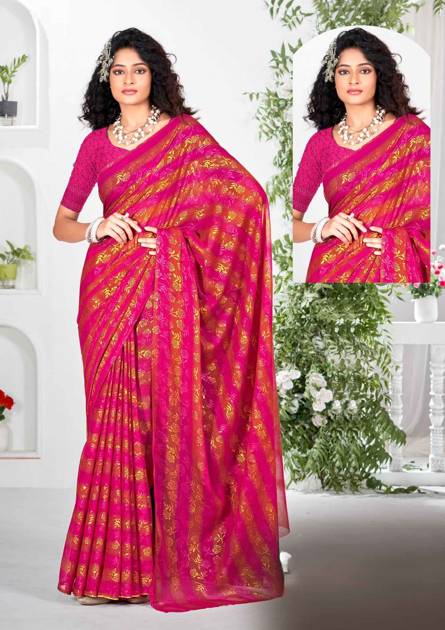 Begam 2 Multicolour Georgette Saree with Chanderi Blouse and Tone Matching. (8 Colours Available).