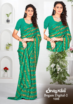 Begam 2 Multicolour Georgette Saree with Chanderi Blouse and Tone Matching.