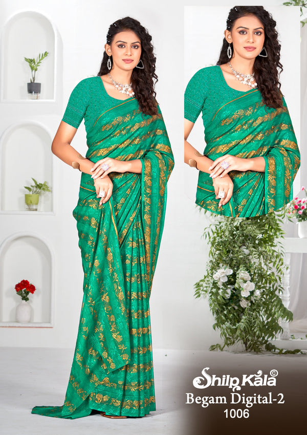 Begam 2 Multicolour Georgette Saree with Chanderi Blouse and Tone Matching.