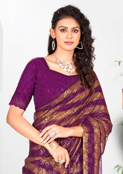 Begam 2 Multicolour Georgette Saree with Chanderi Blouse and Tone Matching. (8 Colours Available).