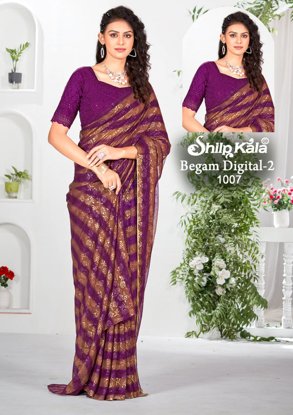 Begam 2 Multicolour Georgette Saree with Chanderi Blouse and Tone Matching.