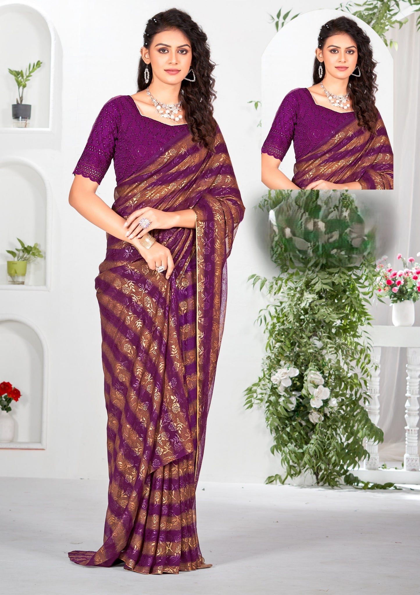 Begam 2 Multicolour Georgette Saree with Chanderi Blouse and Tone Matching. (8 Colours Available).