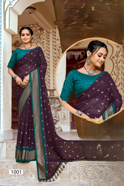 Chandra Kon Georgette Saree – Graceful Flow with Elegant Design for a Refined Look (8 Colours Available).