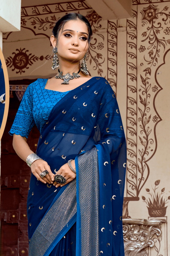 Chandra Kon Georgette Saree – Graceful Flow with Elegant Design for a Refined Look (8 Colours Available).