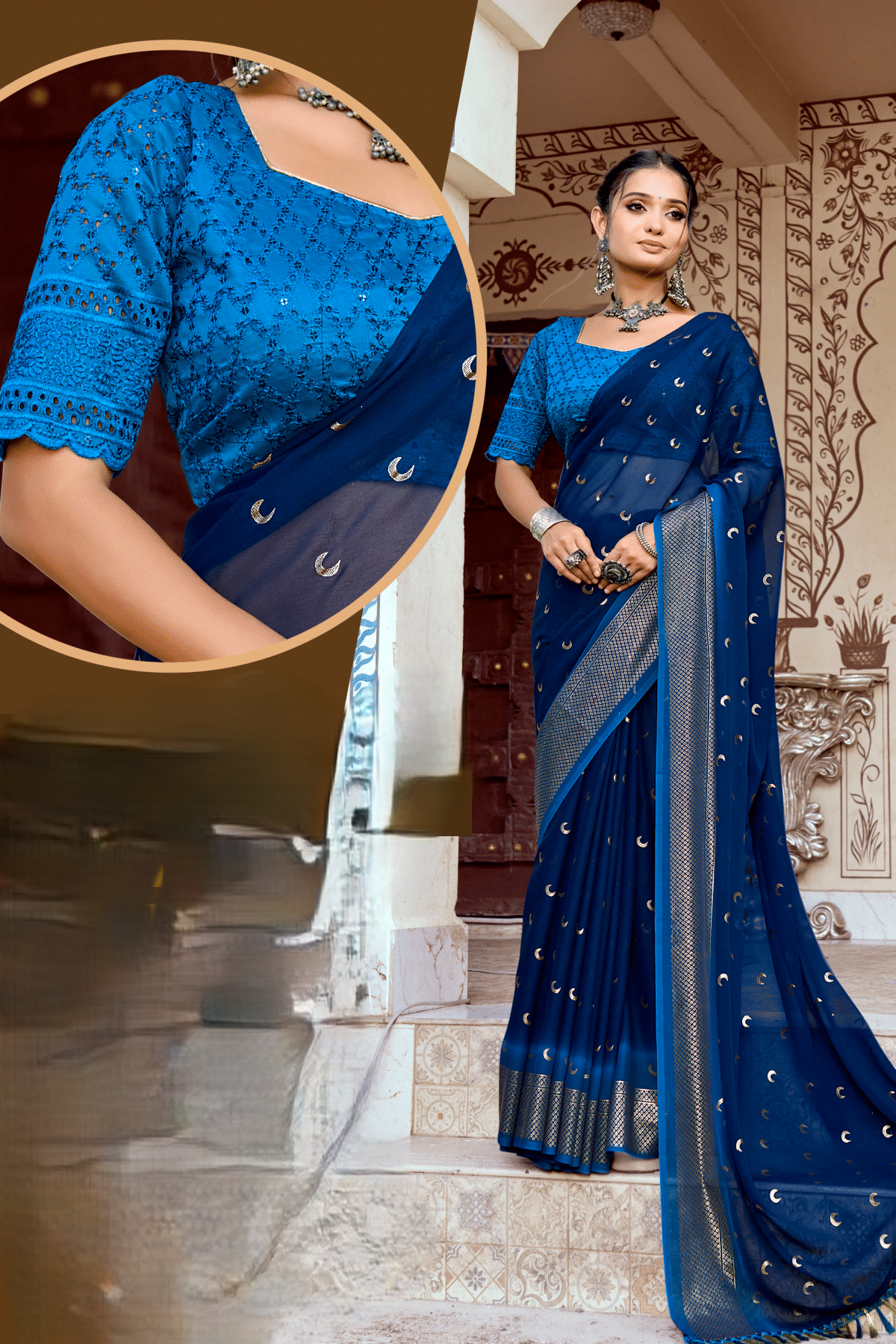 Chandra Kon Georgette Saree – Graceful Flow with Elegant Design for a Refined Look (8 Colours Available).